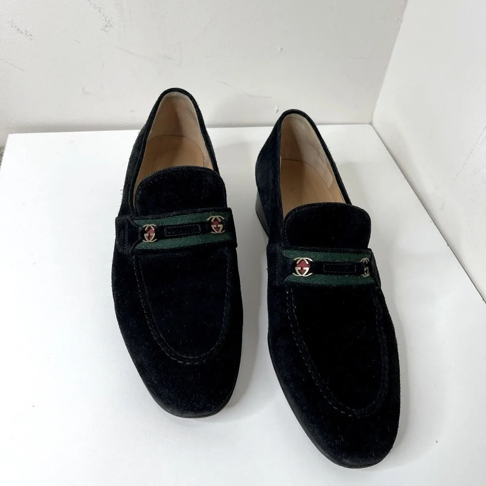 GUCCI GG Horsebit Web loafers black suede preppy  LOGO VTG designer school - Picture 13 of 13